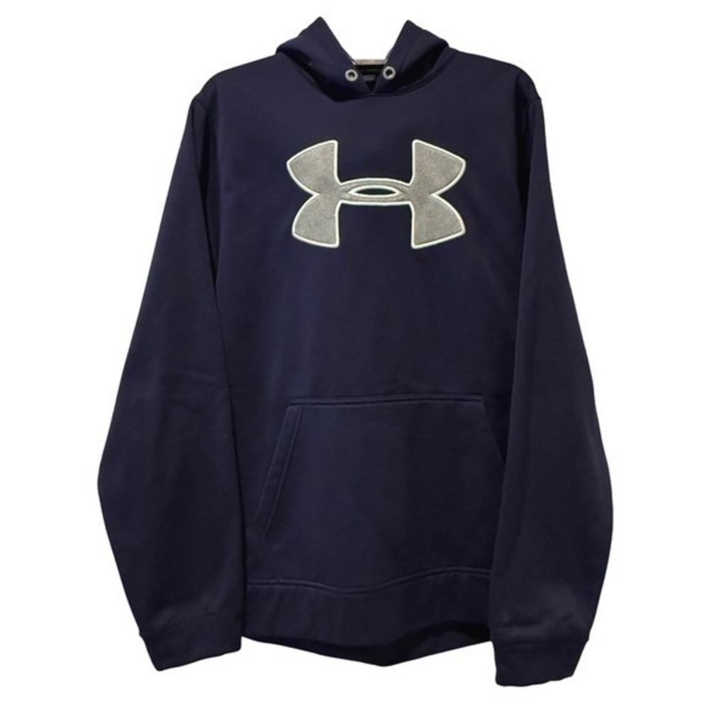 Under Armour Hoodie Pullover Sweatshirt Mens Large LG Big Logo Blue Activewear‎